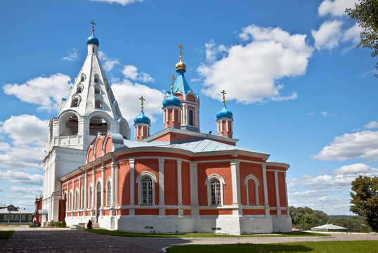 Tikhvin Cathedral and the Assumption Tent bell tower in the Kolomna Kremlin. Kolomna, Russia