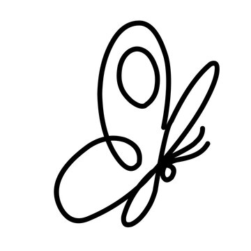 Butterfly outline black silhouette. Linear abstract monochrome . Flying butterfly shape sketch  metamorphosis.