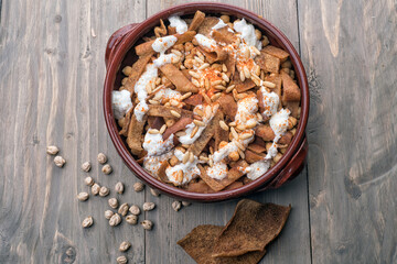 Middle eastern, vegetarian and vegan cuisine. including yogurt , bread crumbs, chickpeas or hummus...