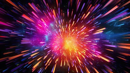 A radiant abstract background with exploding neon shapes, captured with a wide-angle lens during the twilight hours, using a vivid color film for maximum impact - Generative ai