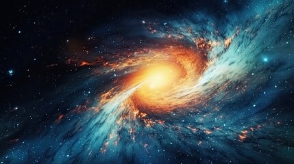 Obraz premium An abstract cosmic background depicting a swirling galaxy, captured with a telephoto lens in low light, rendered with a fine grain film for a detailed starry effect - Generative ai