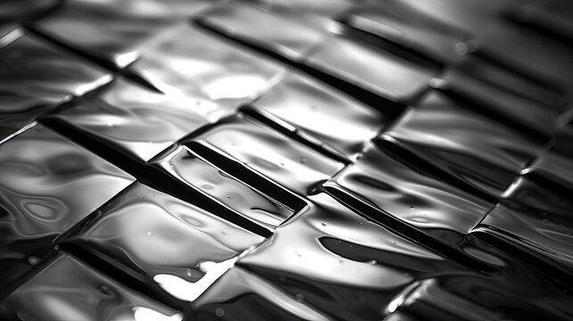 An Abstract Background Featuring Metallic Textures And Reflections, Shot With A Macro Lens Under Controlled Studio Lighting, Using A High Contrast Black And White Film - Generative Ai