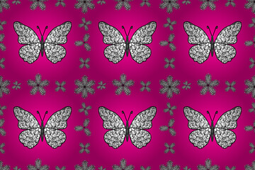 Seamless pattern with interesting doodles on colorfil background. Vector illustration.