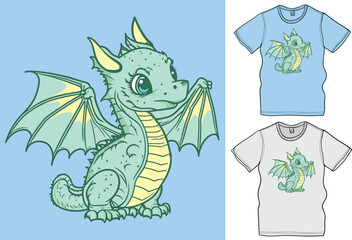 Cute Baby Dragon Vector Illustration