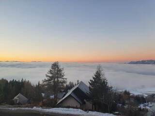 cloud and sunrise in the mountains