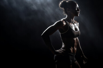 Fototapeta na wymiar Dramatic portrait of an athletic female. Generative ai