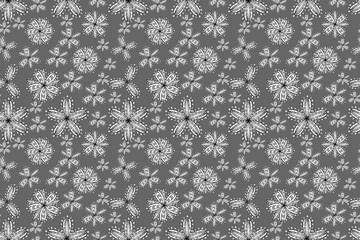 pano seamless raster floral pattern with white doodles flowers
