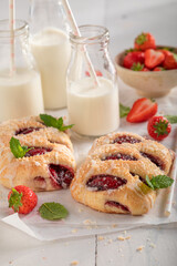 Sweet strawberry yeast cake made of berry fruits.