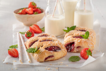 Yummy strawberry yeast cake as summer snack.