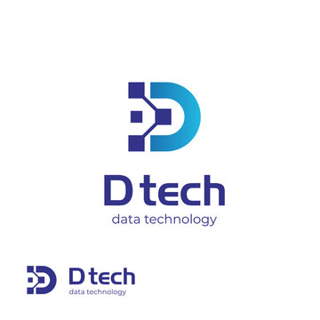 initial letter D pixels logo icon design for brand technology