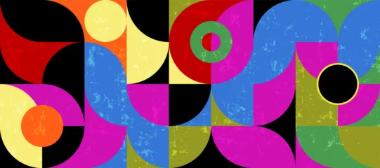 Draagtas abstract geometric background pattern, retro style, with circles, semicircle, paint strokes and splashes © Kirsten Hinte