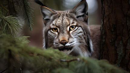Naklejka na ściany i meble lynx cat animal bobcat nature