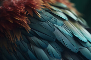 Abstract Hummingbird colorful feathers background. Close-up macro view background with copy space. Generative AI