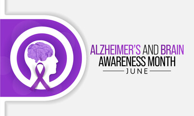 Alzheimer's and Brain awareness month is observed every year in June. it is an irreversible, progressive brain disorder that slowly destroys memory and thinking skills. Vector illustration