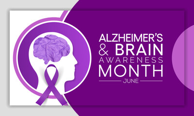 Alzheimer's and Brain awareness month is observed every year in June. it is an irreversible, progressive brain disorder that slowly destroys memory and thinking skills. Vector illustration