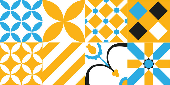 Abstract geometric pattern. Natural organic vintage plant shapes eco agriculture concept. Vector minimal illustration gach bong,  turkish style. Seamless colorful patchwork from Azulejo, vietnam