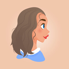 cartoon portrait of a beauty woman with  hair