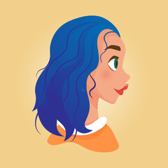 cartoon portrait of a beauty woman with  hair
