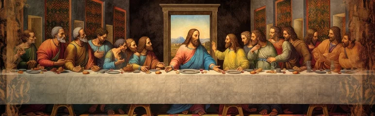 Photo sur Plexiglas Coloré The Last Supper of Jesus and the 12 Apostles, ai generative