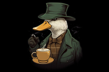 a duck being a detective and drinking coffee | Generative Ai