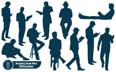 Reading Book man Silhouettes Vector illustration