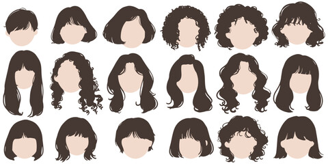 set of women hairstyles. flat woman hairstyles. girl set hairstyles vector set.