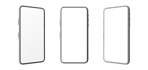 3d mobile mockups. Ultra realistic smartphone. Device UI UX mockup for presentation template. Realistic smartphone mockup. Cellphone frame with blank display isolated templates. 3D Rendering