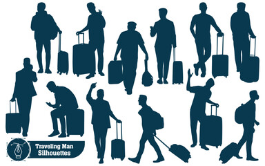 Man Traveling for Adventure Silhouettes vector illustration
