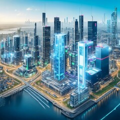 Fototapeta na wymiar photorealistic image depicting the system of digitalization processors in a smart city environment Generative AI illustrations.