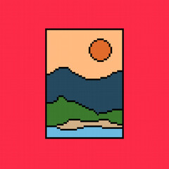 design tamplate pixel art contemporary modern landscape illustrations	