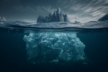 Nature concept. Big floating iceberg in ocean. Generative AI