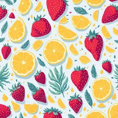 Fototapeta na wymiar Lemon and strawberry Watercolor white background. Generative AI