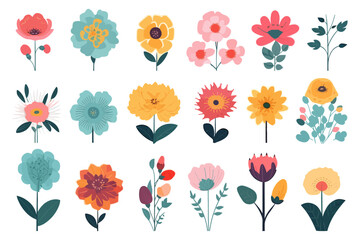 set of different decorative flowers vector illustration