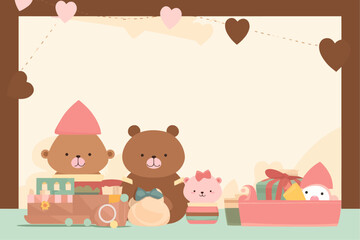 cute birthday banner with bears and gifts with copy space, Happy Birthday, Birthday banner with copy space, Gift Card Banner
