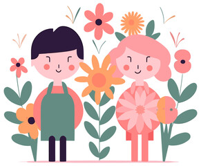 children with flowers, Happy Children's day Vector illustration, cute child with flowers, cute children couple with flowers on background vector illustration, cute kids with flowers illustration