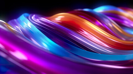 An abstract illustration of neon colourful wavy light trails background. A.I. generated.
