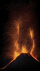 Photo pf the volcano erupting volcano. Background of rocks and hot molten lava. Volcanic eruption at night. Generative AI