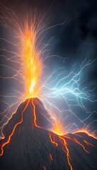 Photo pf the volcano erupting volcano. Background of rocks and hot molten lava. Volcanic eruption at night. Generative AI