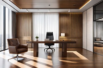 Naklejka na ściany i meble Luxury office with table, chair, modern interior 