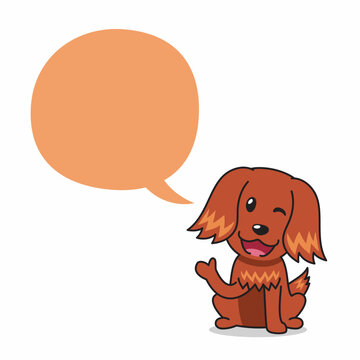 recommend clip art: Cartoon character happy irish setter dog with speech bubble for design.