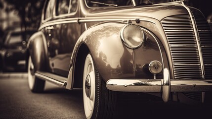 Obraz na płótnie Canvas Close up shot of a vintage car in sepia color tone Generative AI
