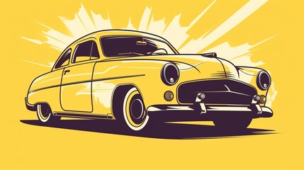 Obraz na płótnie Canvas Vector illustration of a vintage cool car isolated on an yellow background Generative AI