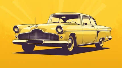 Fototapeta na wymiar Vector illustration of a vintage cool car isolated on an yellow background Generative AI