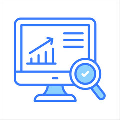 Growth chart on monitor with magnifier showing concept vector of data analysis