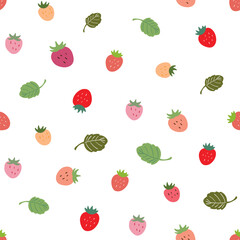 Fototapeta na wymiar Seamless Pattern of Strawberry and Leaf Design on White Background