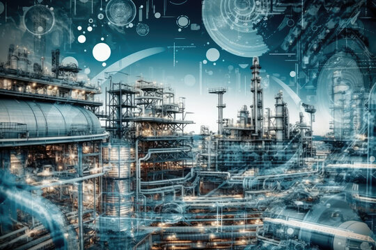 gas and oil industry collage, colour, background, market, innovation, global, generative ai