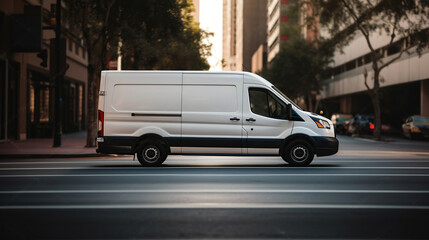 White cargo van. City street background. Generative AI