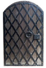 Old Door. Front View of the Door. Door With Huge Nails and Interesting Bas-relief Carvings on a...