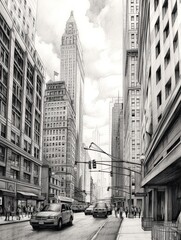 New York Building Style Pencil Drawing