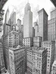 Fototapeta na wymiar New York Building Style Pencil Drawing